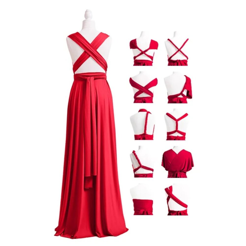 Red Convertible Bridesmaid Dress Infinity Maxi Multiway Wrap Dress Size M - Picture 6 of 9